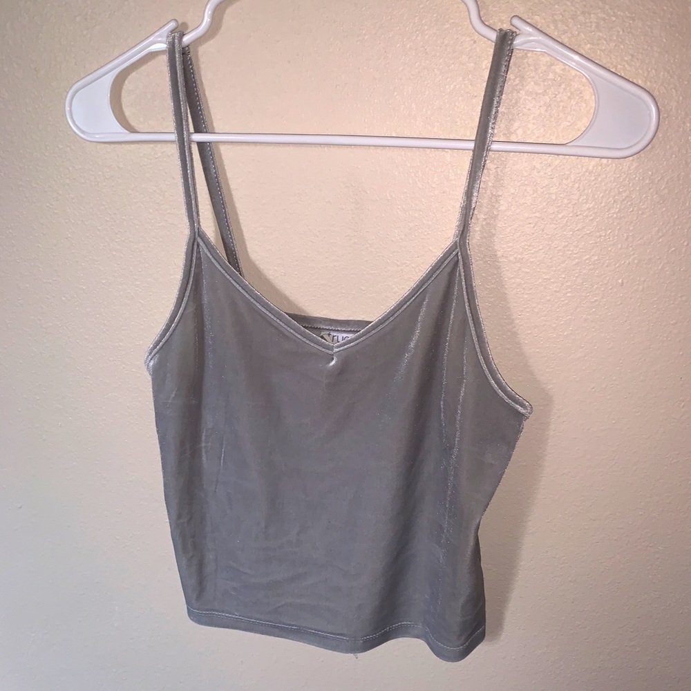 Grey velvet tank top, no damages. Never worn